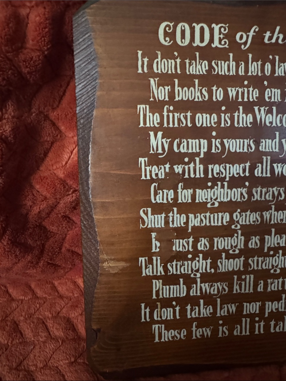Vintage "Code of the Cow Country" Western Wooden Wall Plaque | Cowboy Poetry Dec - Picture 3 of 8